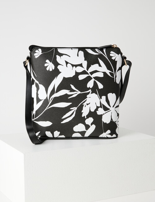 Boston + Bailey Gianna Floral Print Crossbody Bag, Black & White product photo View 03 L