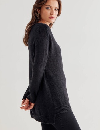 Whistle Long Sleeve Fluffy Jumper, Black product photo
