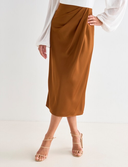 Whistle Ruched Side Wrap Pencil Skirt, Gold product photo