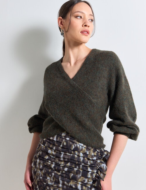 State of play Alpaca Wool Blend Wrap Sweater, Olive product photo View 05 L