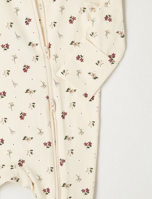 Teeny Weeny Sleep Warm White Flower Sleepsuit, Cream product photo View 02 L