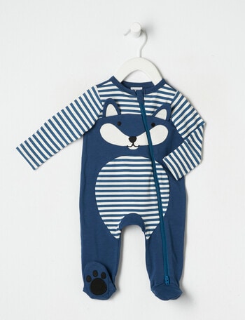 Teeny Weeny Sleep Stripe Fox Sleepsuit, Blue product photo