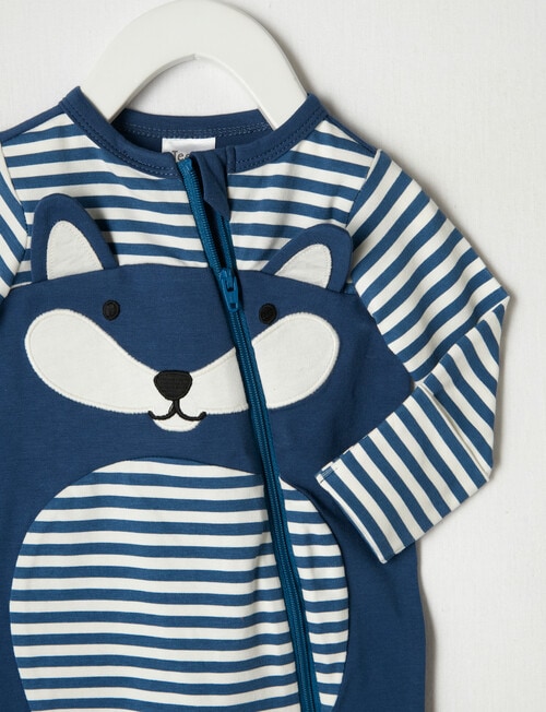 Teeny Weeny Sleep Stripe Fox Sleepsuit, Blue product photo View 02 L