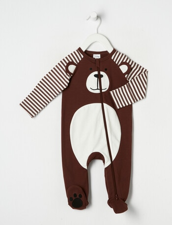 Teeny Weeny Sleep Stripe Bear Sleepsuit, Brown product photo