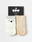 Simon De Winter Terry Roll Top Fox Crew Socks, 2-Pack, Neutral & Cream product photo View 02 S