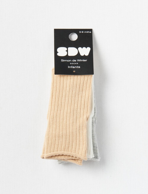 Simon De Winter Rib Roll Top Crew Sock, 3-Pack, Neutral, Grey & Cream product photo View 02 L
