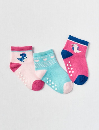 Simon De Winter Princess Dino Crew Sock, 3-Pack, Pink & Blue product photo