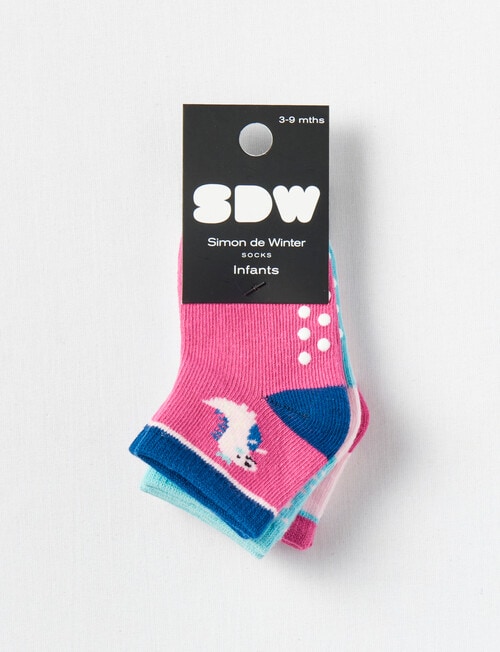Simon De Winter Princess Dino Crew Sock, 3-Pack, Pink & Blue product photo View 02 L