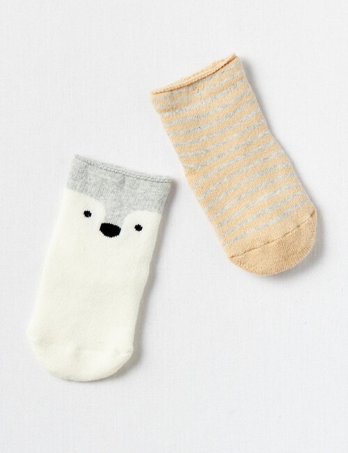 Simon De Winter Terry Roll Top Fox Crew Socks, 2-Pack, Neutral & Cream product photo