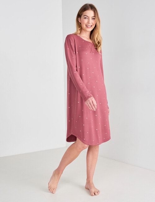 Zest Sleep Long Sleeve Soft Touch Nightie, Rosewood Leaf product photo View 03 L