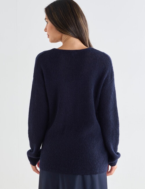 Whistle V-Neck Fluffy Jumper, Midnight product photo View 02 L