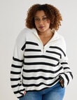 Studio Curve Zip Front Stripe Jumper, White & Black product photo