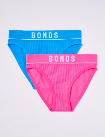 Bonds Retro Rib Bikini Brief, 2-Pack, Pink & Blue product photo