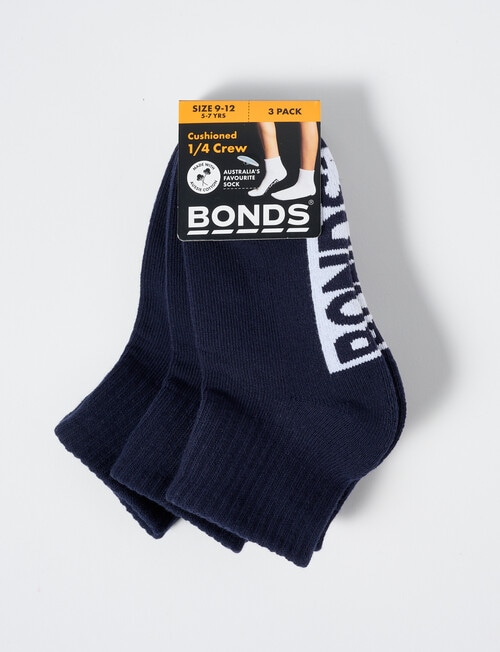 Bonds Logo Quarter Crew Sock, 3-Pack, School Navy product photo View 02 L