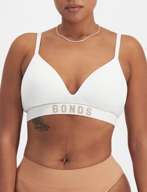 Bonds Retro Rib Wirefree Tee Bra, White & Blushed, 6-22 product photo