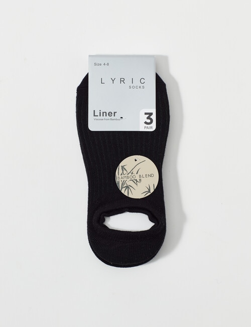 Lyric Viscose Rib Liner Sock, 3-Pack, Black product photo View 02 L