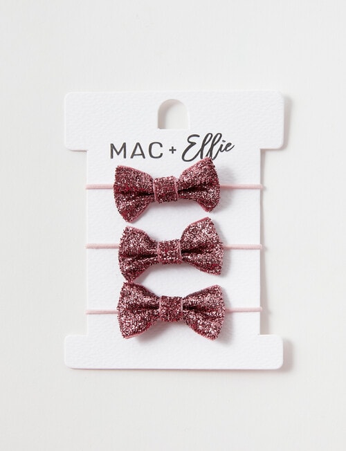 Mac & Ellie Glitter Bow Hair Tie, 3-Pack, Pink product photo View 02 L