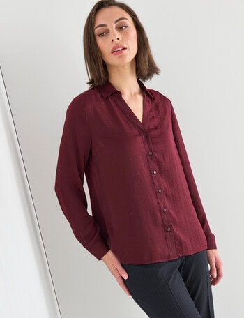 Oliver Black Long Sleeve V-Neck Dress Shirt, Burgundy product photo