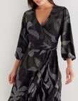 Oliver Black Multi Print Half Sleeve Wrap Dress, Black product photo View 04 S
