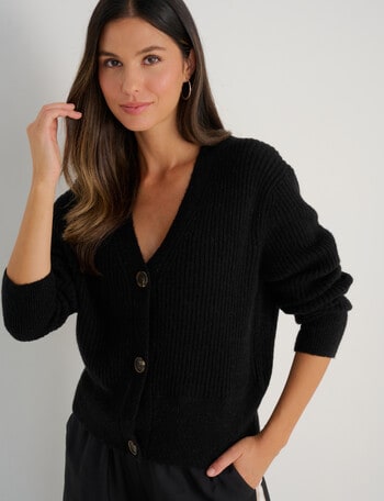 Whistle Rib Cardigan, Black product photo