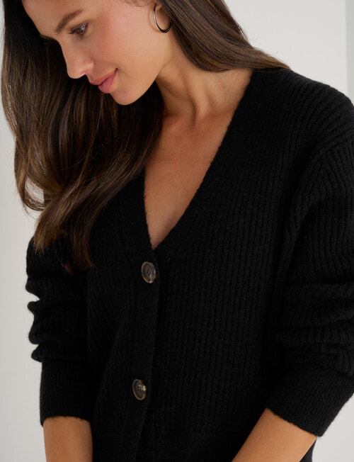 Whistle Rib Cardigan, Black product photo View 04 L