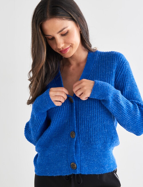 Whistle Long Sleeve Button Front Rib Cardi, Blue product photo View 04 L