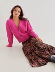 Whistle Long Sleeve Rib Cardigan, Hot Pink product photo View 03 S