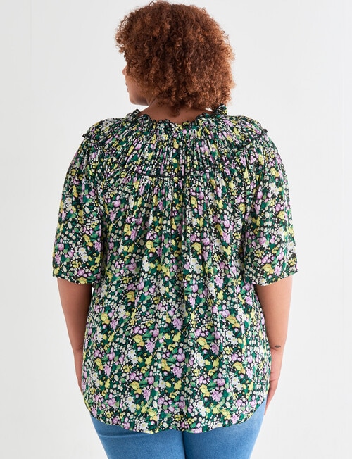 Studio Curve Ditsy Flutter Sleeve Frill Top, Green product photo View 02 L
