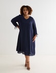 Studio Curve Tie Cuff Layered Dress, Navy product photo View 03 S
