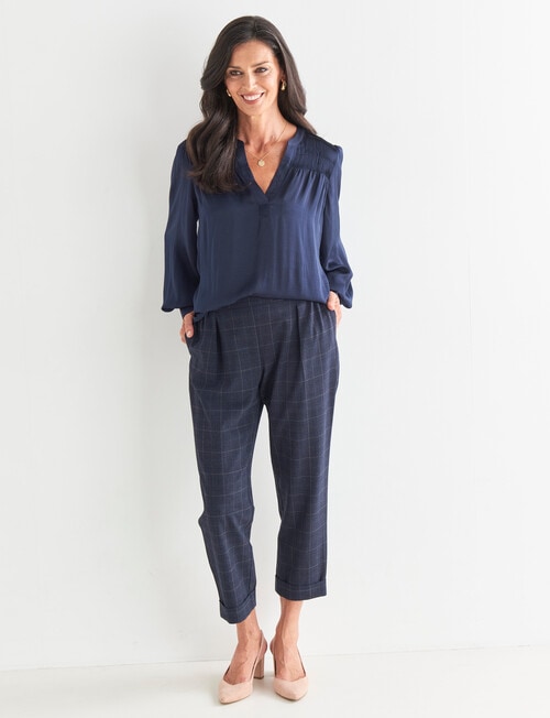 Ella J Cuffed Trouser Pant, Navy Check product photo View 03 L