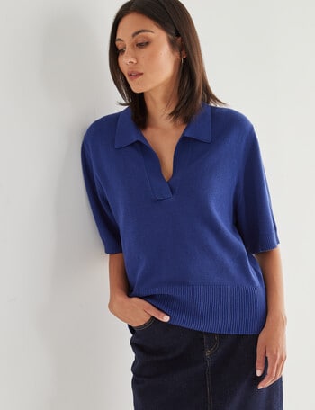 Jigsaw Cotton Cashmere Polo Sweater, Deep Ocean product photo