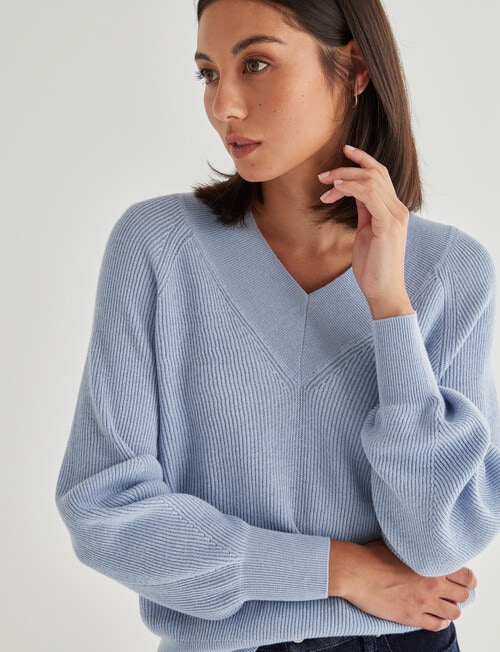 Jigsaw Cotton Cashmere V Neck Sweater, Seafoam product photo