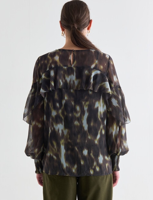 State of play Cosmos Ruffle Blouse, Green Pattern product photo View 02 L