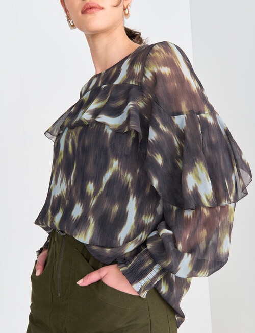 State of play Cosmos Ruffle Blouse, Green Pattern product photo View 04 L