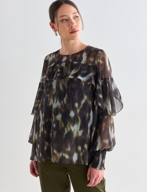 State of play Cosmos Ruffle Blouse, Green Pattern product photo View 05 L