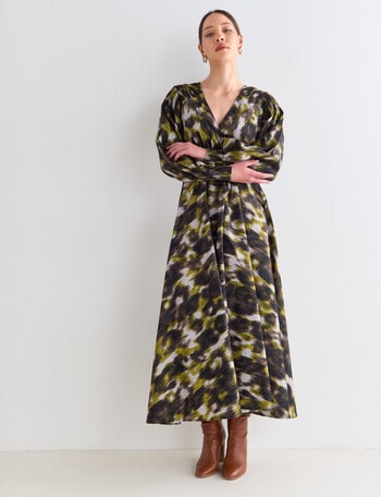 State of play Cosmos Long Wrap Dress, Green product photo