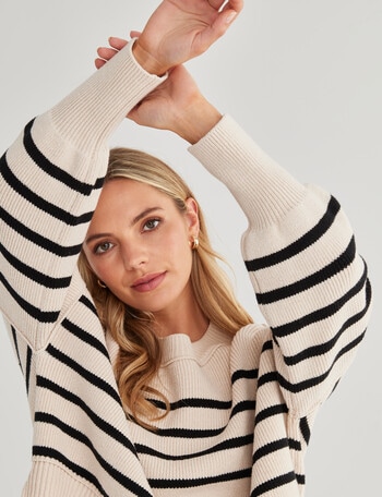 Mineral Stripe Crop Sweater, Cream product photo