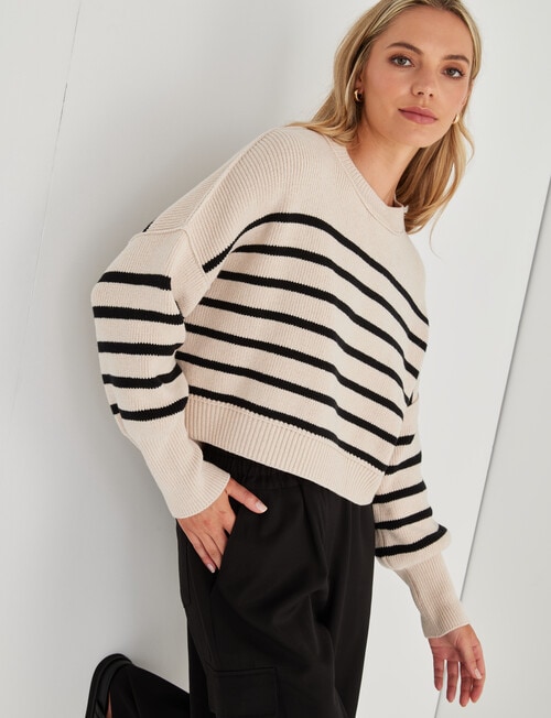 Mineral Stripe Crop Sweater, Cream product photo View 04 L