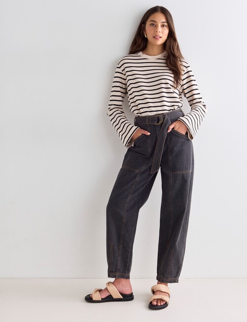 Mineral Stripe Boxy Top, Oatmeal & Black product photo View 03 L