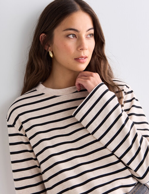Mineral Stripe Boxy Top, Oatmeal & Black product photo View 04 L