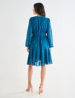 Harlow Long Sleeve V-Neck Jacquard Party Dress, Ocean Green product photo View 02 S