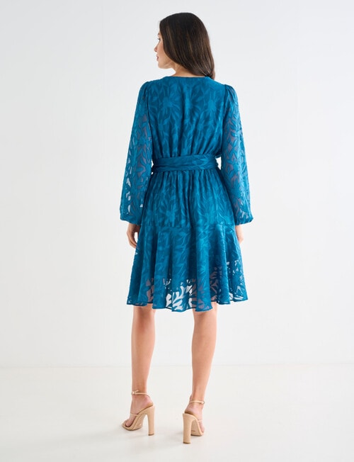 Harlow Long Sleeve V-Neck Jacquard Party Dress, Ocean Green product photo View 02 L