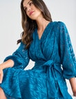 Harlow Long Sleeve V-Neck Jacquard Party Dress, Ocean Green product photo View 03 S