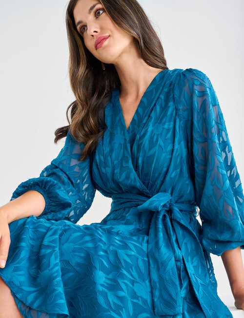 Harlow Long Sleeve V-Neck Jacquard Party Dress, Ocean Green product photo View 03 L