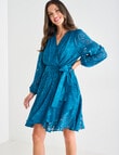 Harlow Long Sleeve V-Neck Jacquard Party Dress, Ocean Green product photo View 05 S