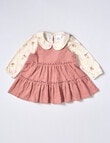 Teeny Weeny Tierred Cord Pinny & Tee Set, 2-Piece, Elsie Pink & Warm White product photo View 03 S