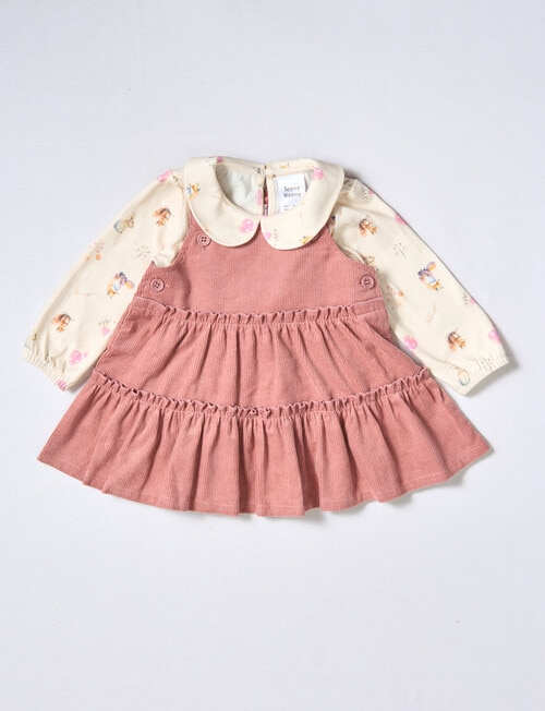 Teeny Weeny Tierred Cord Pinny & Tee Set, 2-Piece, Elsie Pink & Warm White product photo View 03 L