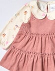 Teeny Weeny Tierred Cord Pinny & Tee Set, 2-Piece, Elsie Pink & Warm White product photo View 04 S