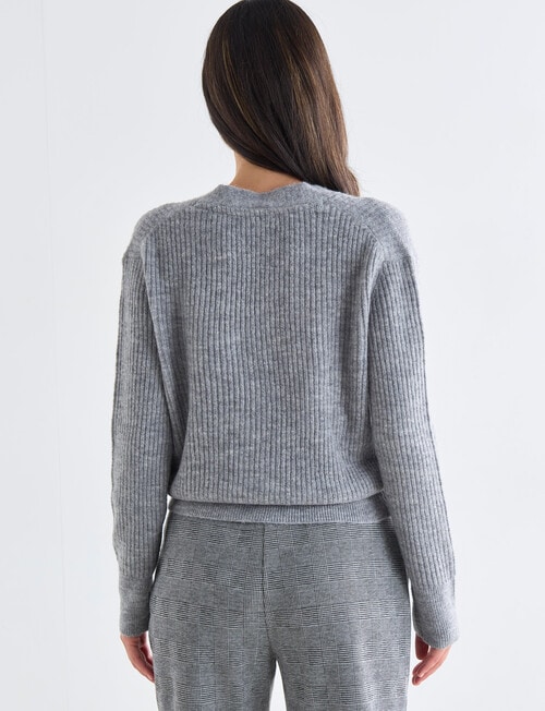 Whistle Long Sleeve Rib Cardigan, Silver Marle product photo View 02 L