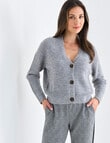 Whistle Long Sleeve Rib Cardigan, Silver Marle product photo View 05 S